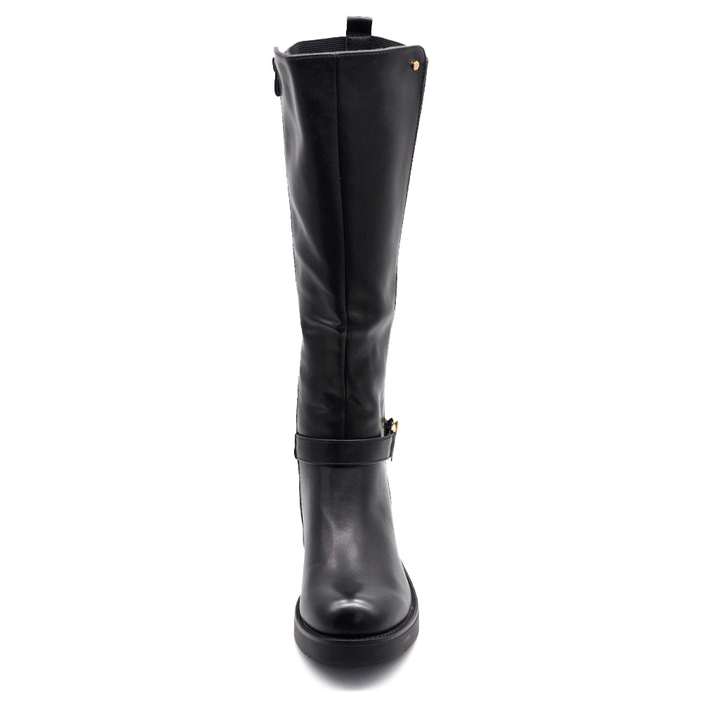 Stivali Donna Cavallerizzi con Inserto Elastico e Fibbia – Stivali Alti Stile Equestre con Zip Laterale 736