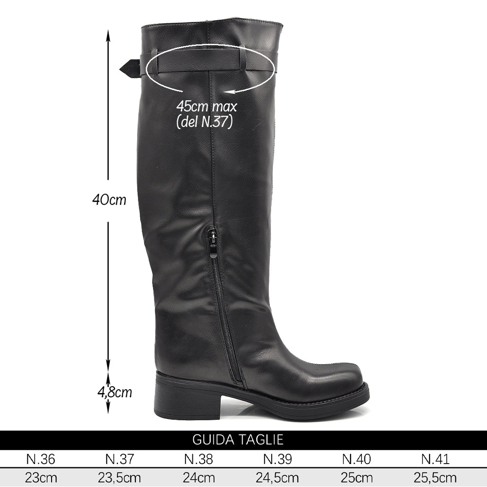 Stivali Donna Gambale Regolabile con Fibbie – Punta Quadrata Trendy, Stivali Alti Moda