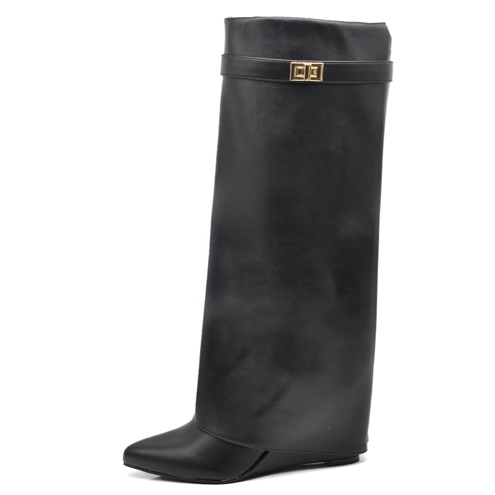 Stivali Donna A Punta  Con Zeppa Stile Western – Alti al Ginocchio 6887