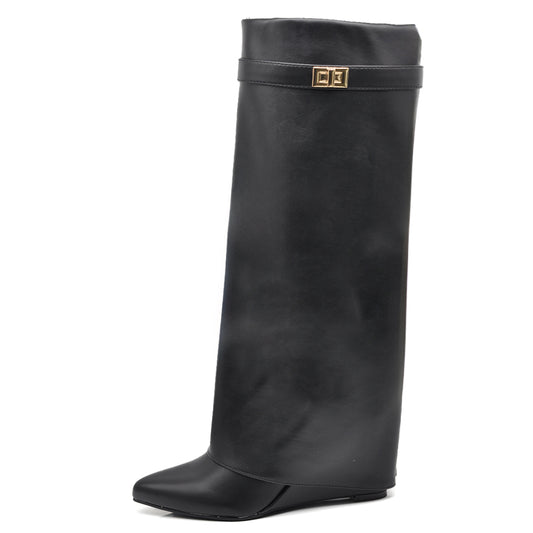 Stivali Donna A Punta  Con Zeppa Stile Western – Alti al Ginocchio 6887