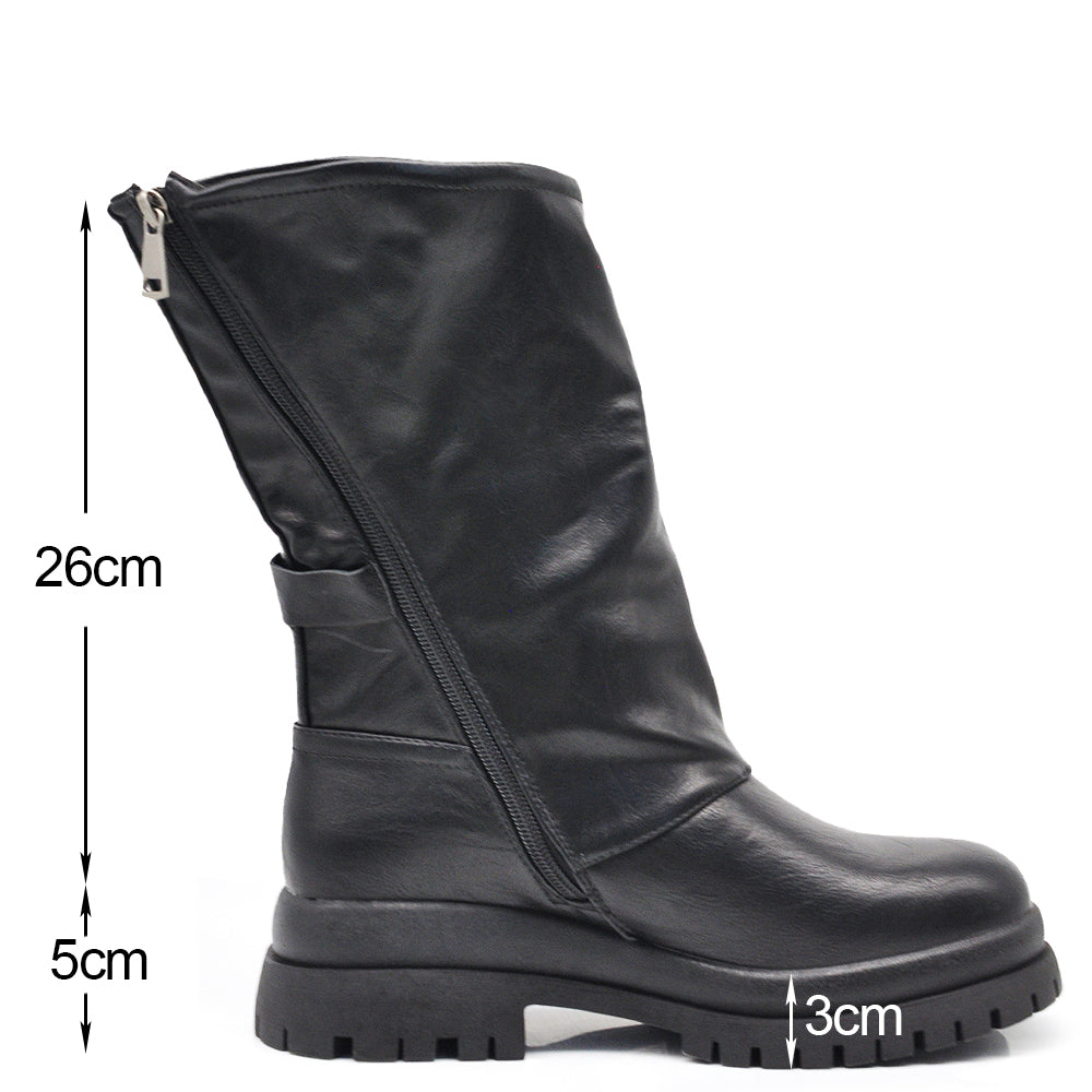 Stivali Biker Motociclista Da Donna con platform gamba larga e fibbie regolabili MP2751-4