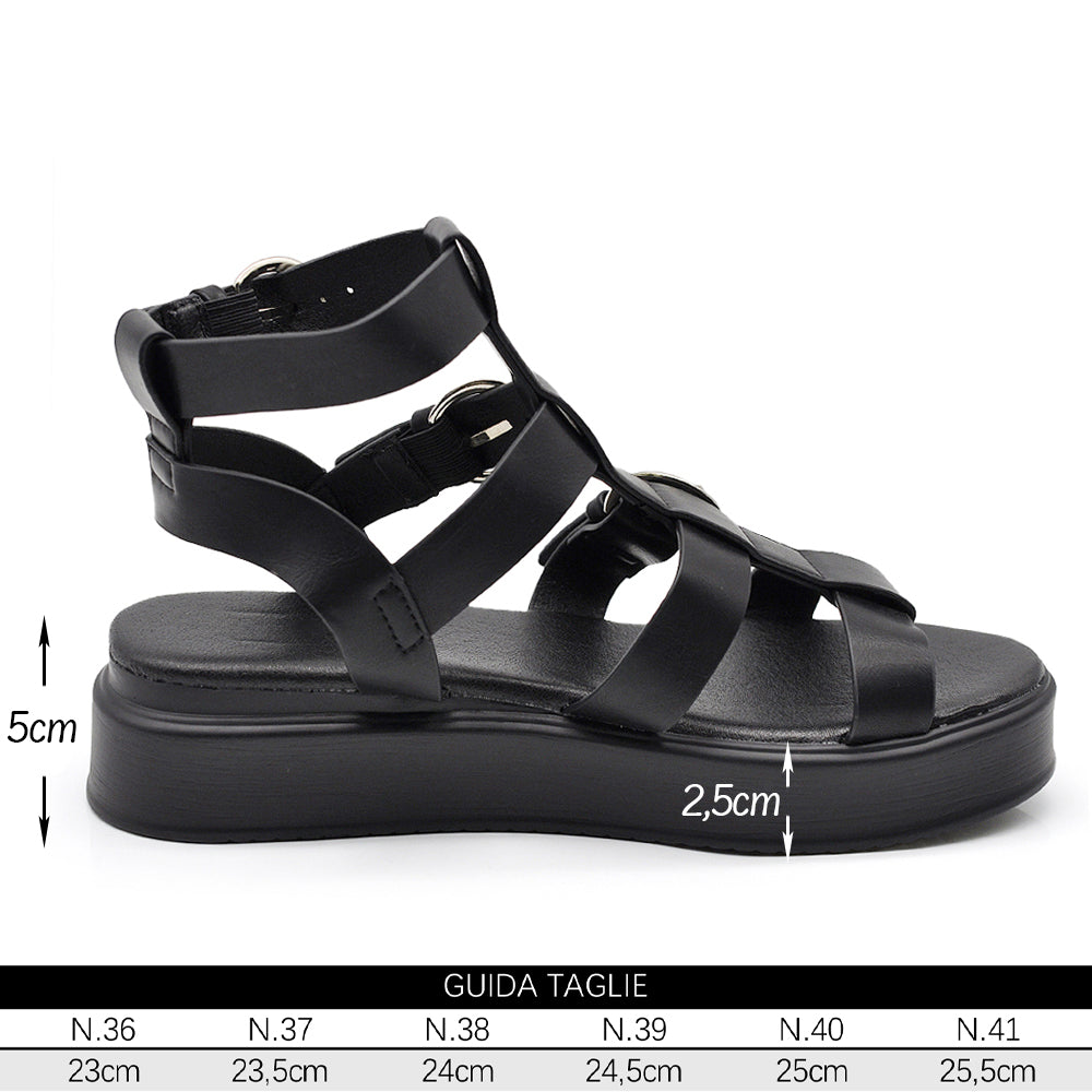 Sandali Gladiatore Donna Platform con Cinturino alla Caviglia e Fibbie Metalliche, Sandali Estivi Chunky Comodi con Suola Spessa