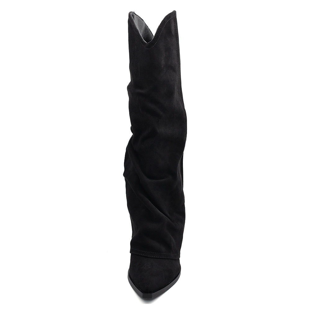 Stivali Donna con Ghetta Alta Slouchy Punta Affusolata e Tacco 8cm – Stile Texano Western 9832