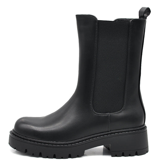 Stivaletti Donna Chelsea con Elastico e Zip Laterale, Suola Carrarmato Spessa, Tacco Largo e Punta Tonda G703