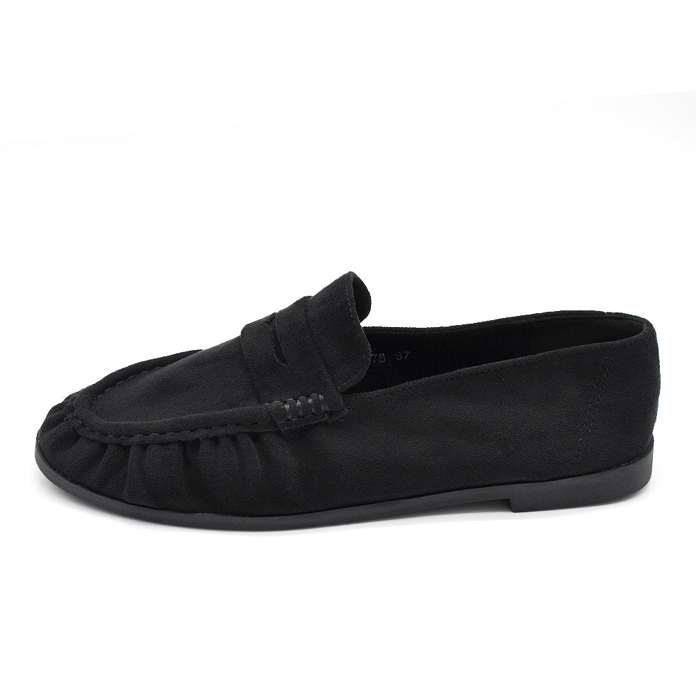 Mocassini Donna con Bordo Arricciato, Effetto Scamosciato, Penny Loafer Morbidi e Comodi H178