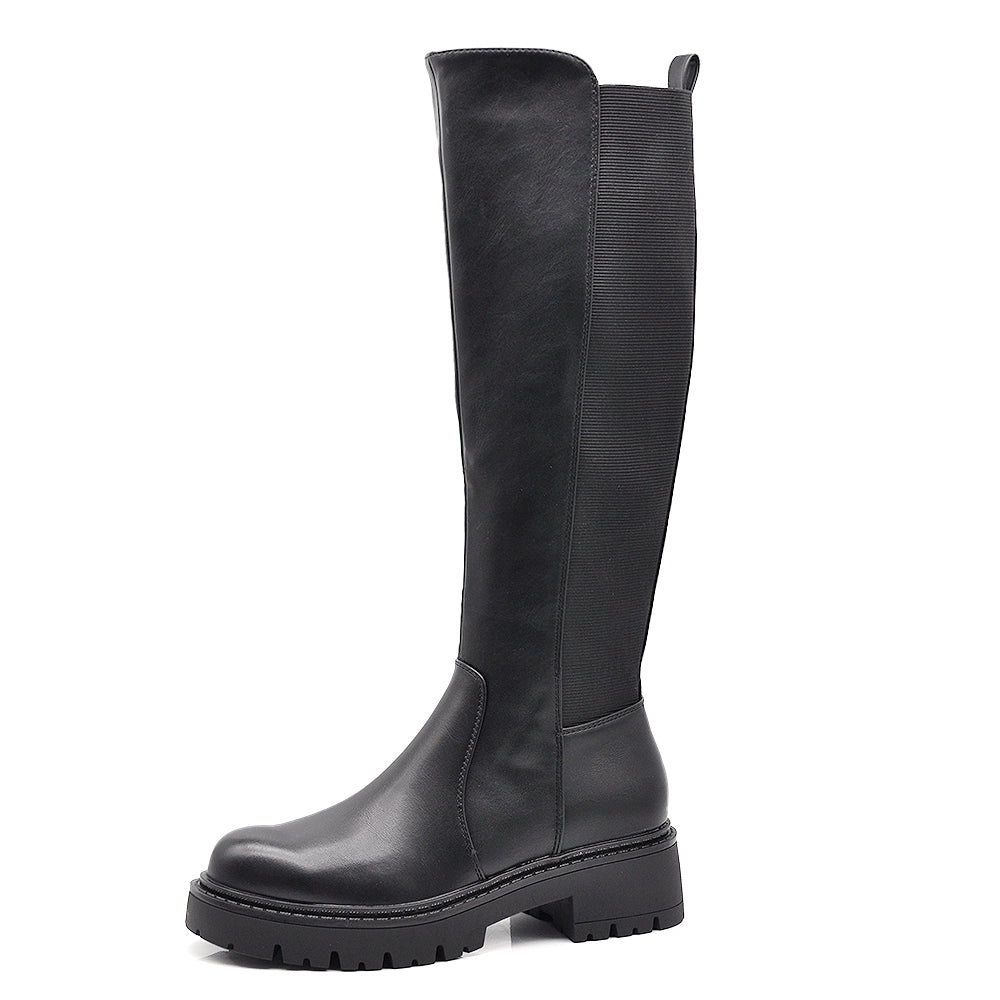 Stivali Cavallerizza Alti Donna con Ampi Inserti Elastici, Vestibilità Adattabile per Tutti i Tipi di Polpaccio
