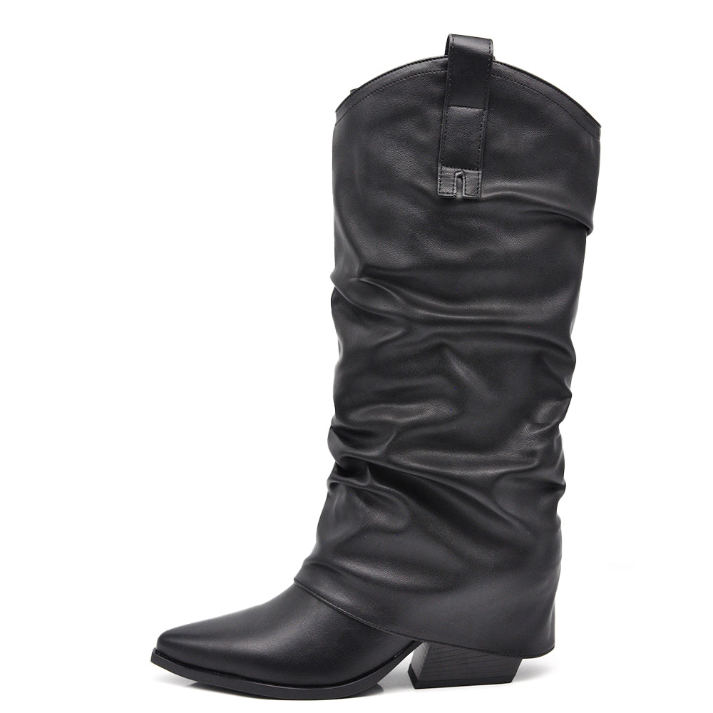 Scarpe da Donna Stivali al Polpaccio Arricciati Con Ghette A Punta G708