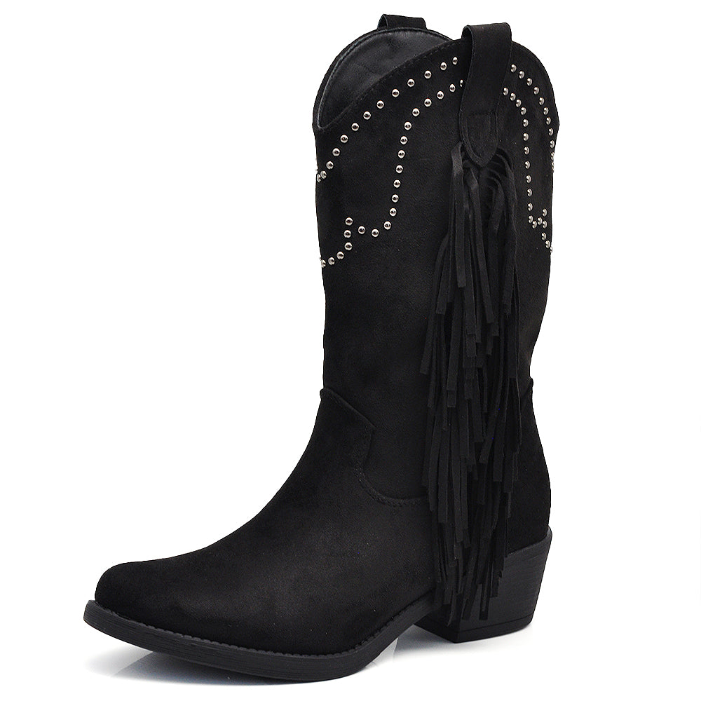 Stivali Texani Cowboy Cowgirl Con Frange Camoscio Sintetico Camperos KL995