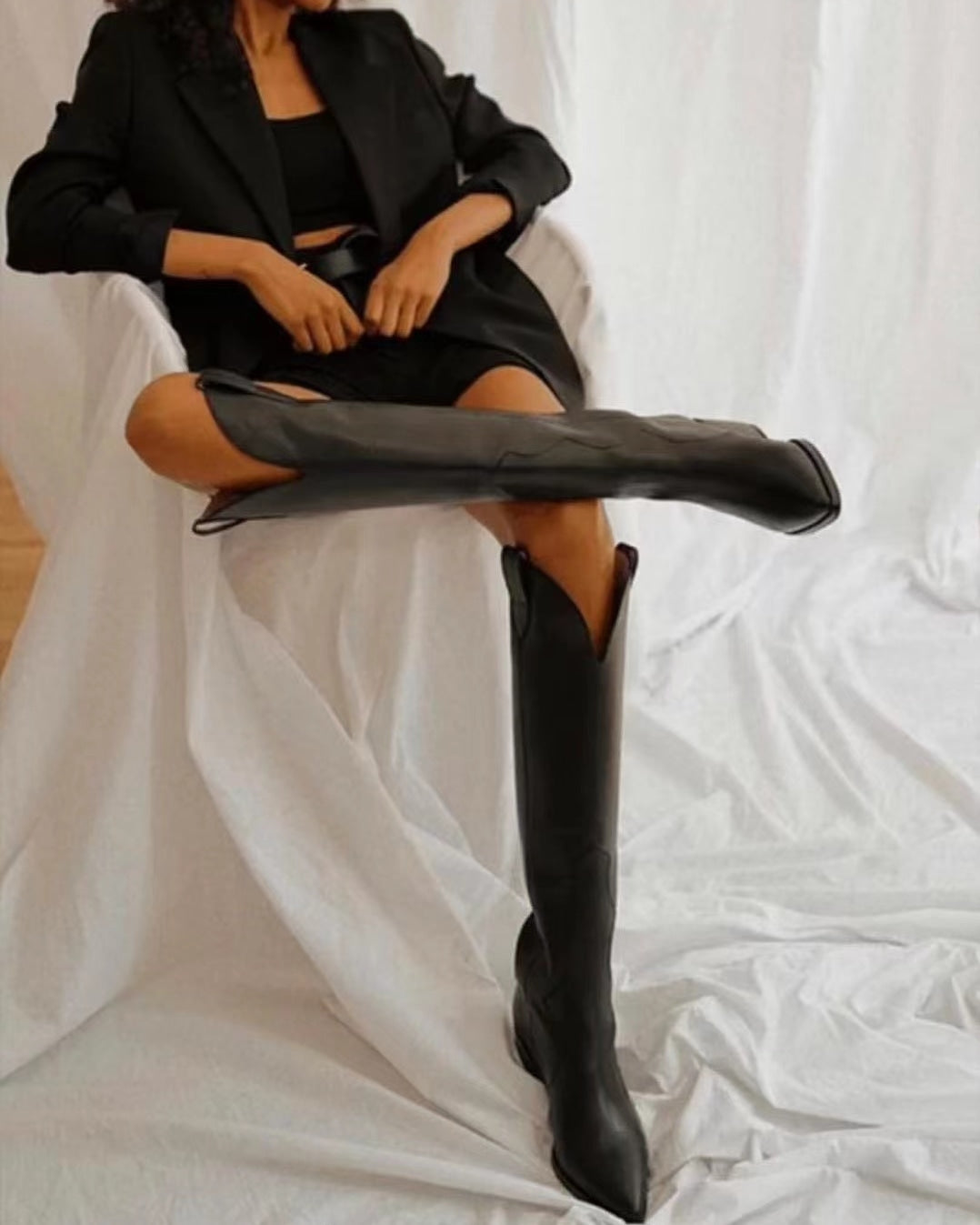 Stivali Alti al Ginocchio Camperos Texani  Punta Affusolata e Tacco Medio