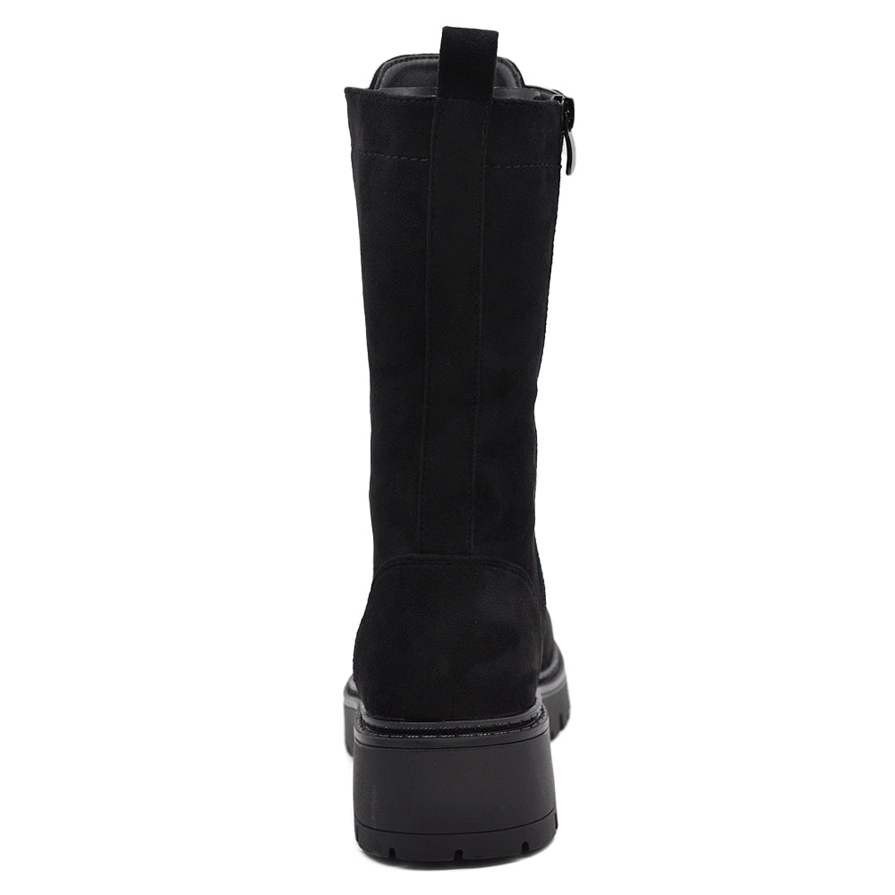 Titolo prodotto: Stivali Anfibi Donna Alti Stringati con Suola Carrarmato e Zip Laterale – Combat Boots Biker