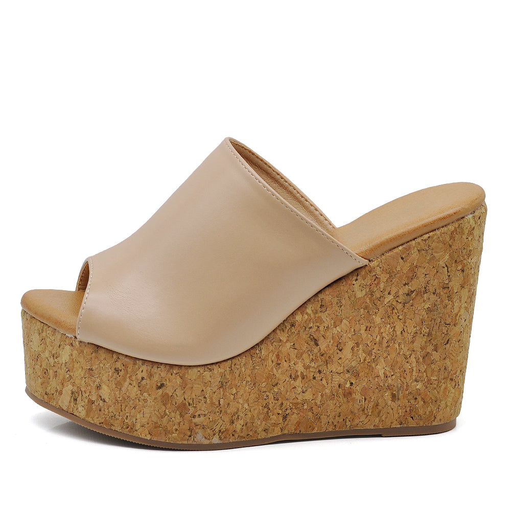 Sandali ciabatte donna con zeppa alta effetto sughero – sabot estivi open toe Z7390