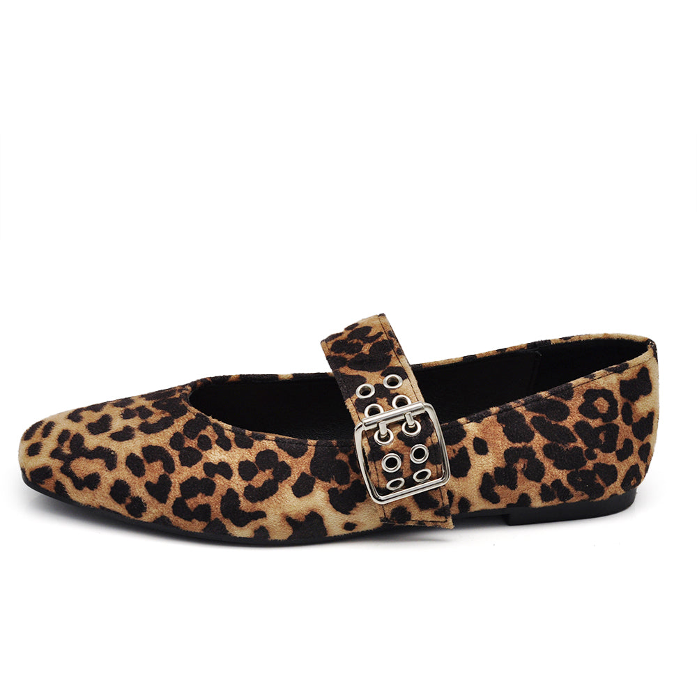 Ballerine A Punta Quadrata Friulane Scarpe Veneziane con Cinturino Largo Da Donna Q2569 leopardato maculato animalier