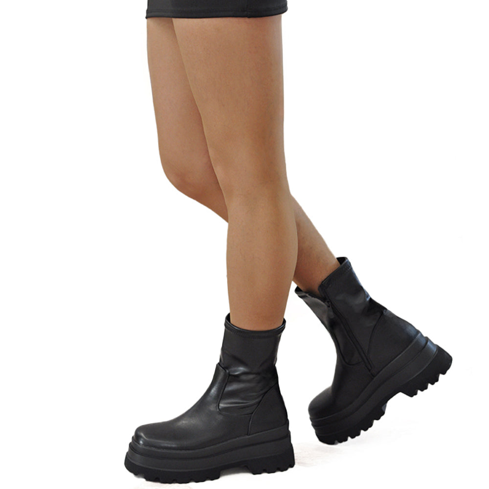 Scarpe Stivaletti Da Donna gambale sottile e morbido si adatta alla gamba Con Zeppa Plateau Platform 52062