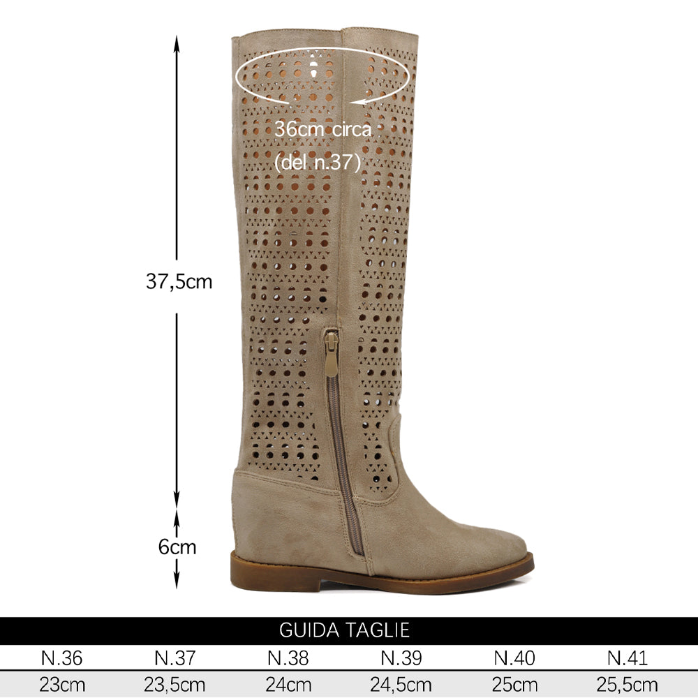 Stivali Scamosciati Estivi Primaverili Traforati da Donna Zeppa Interna – Stile Casual Chic