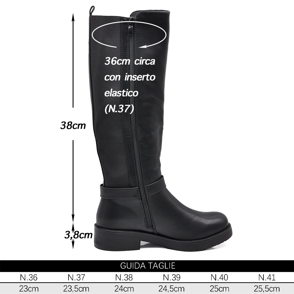 Stivali Donna Cavallerizzi con Inserto Elastico e Fibbia – Stivali Alti Stile Equestre con Zip Laterale 736