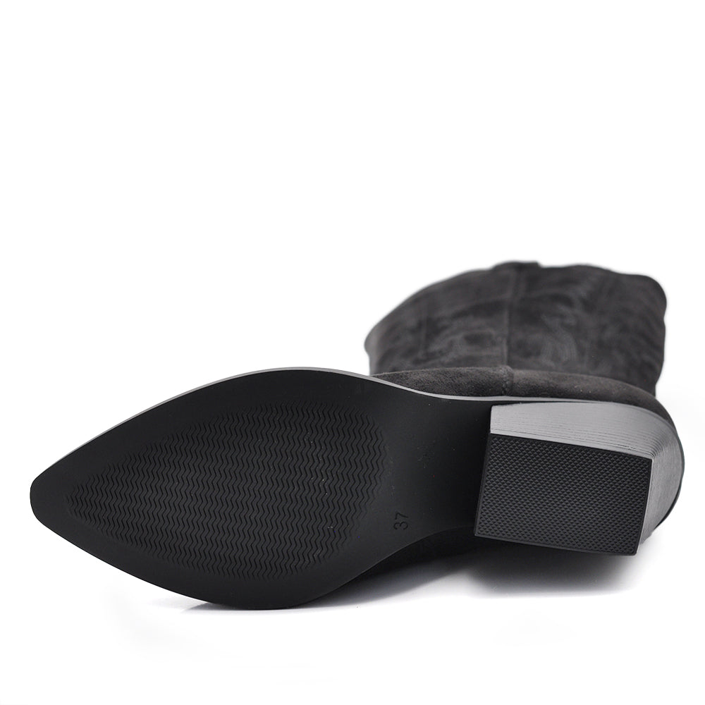 Stivali Alti Texani Donna al Ginocchio con Tacco Largo – Stivali Western Leggeri in Materiale Camoscio Sintetico
