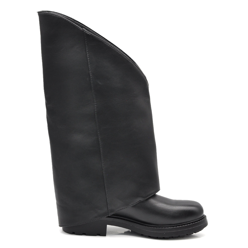 Stivali Biker da Donna Alti con Gambale Extra Largo con Fibbia Suola Carrarmato Antiscivolo Casual