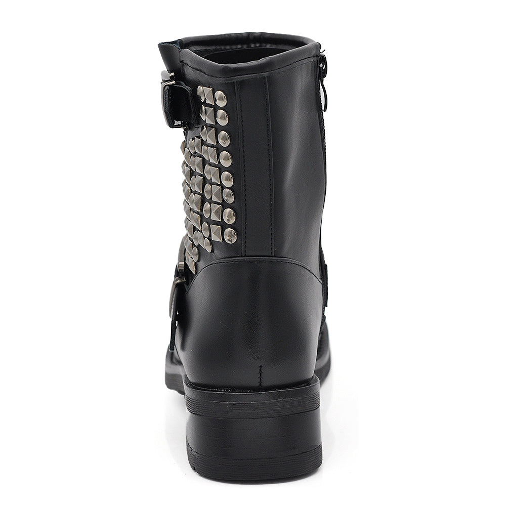 Stivali Stivaletti Donna Caviglia Anfibi Borchie Motociclista Biker S189 nero