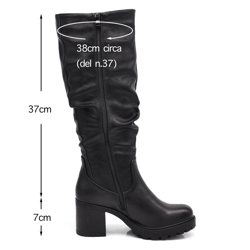 Stivali Arricci Alti Da Donna Con Tacco Grosso Plateau G700 nero brown