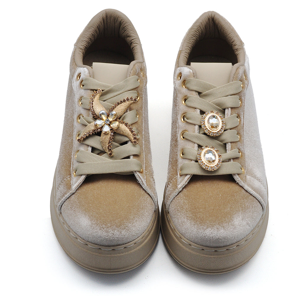 Sneakers donna platform eleganti con applicazioni gioiello scarpe casual moda comfort con decorazioni brillanti AD-147 velluto