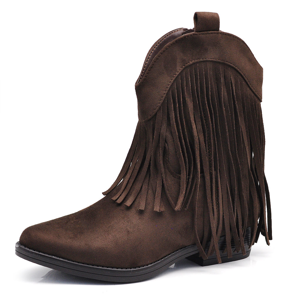 Stivaletti Texani Cowboy Cowgirl Con Frange Camoscio Sintetico Camperos ML523