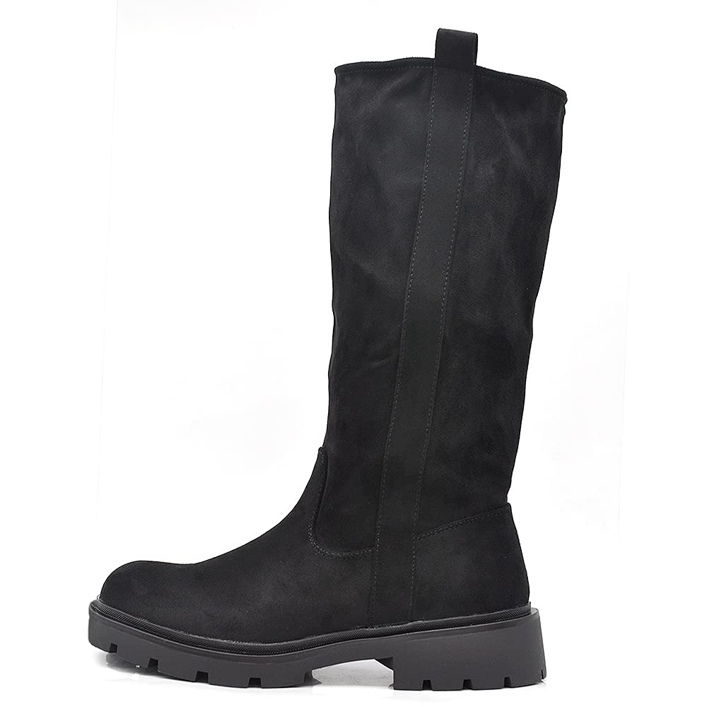 Stivaletti Stivali Biker al Polpaccio Da Donna Camoscio Sintetico GR-6611 nero camel celeste