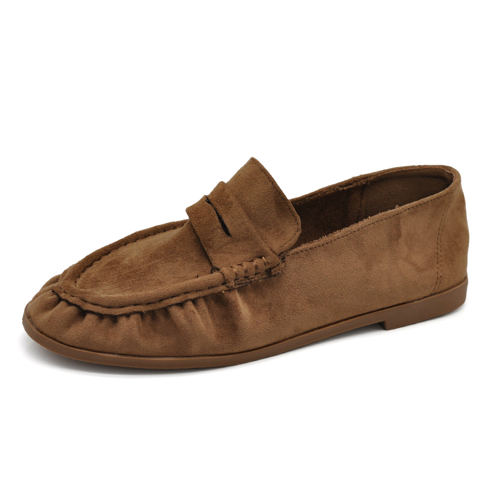 Mocassini Donna con Bordo Arricciato, Effetto Scamosciato, Penny Loafer Morbidi e Comodi H178