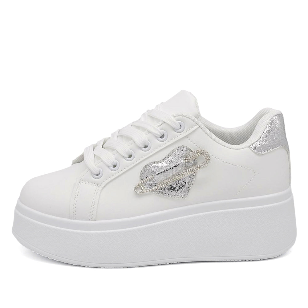 Sneakers Platform con Cuore e Spilla di Strass – Stile Unico e Massimo Comfort LL-16
