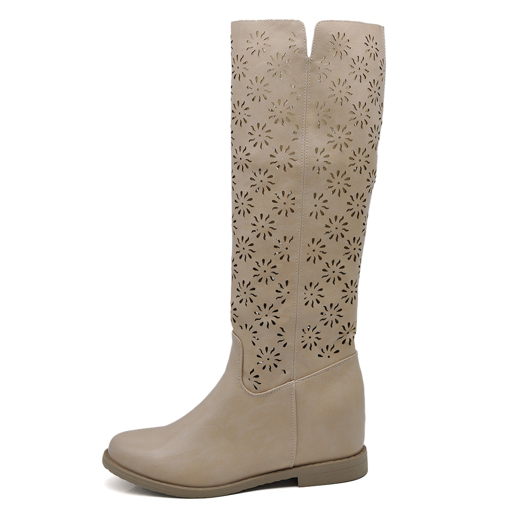 Stivali Alti al Ginocchio Estivi Primaverili Traforati da Donna Zeppa Interna – Stile Casual Chic