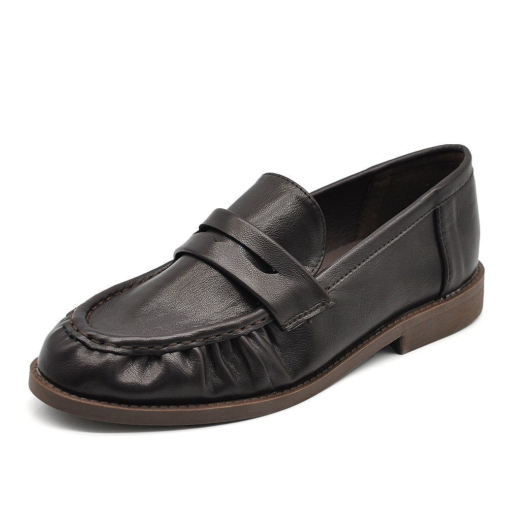 Mocassini Donna Morbidi Effetto Pelle con Bordo Arricciato, Penny Loafer Casual con Punta Tonda, Scarpe Basse Comode e Versatili H181