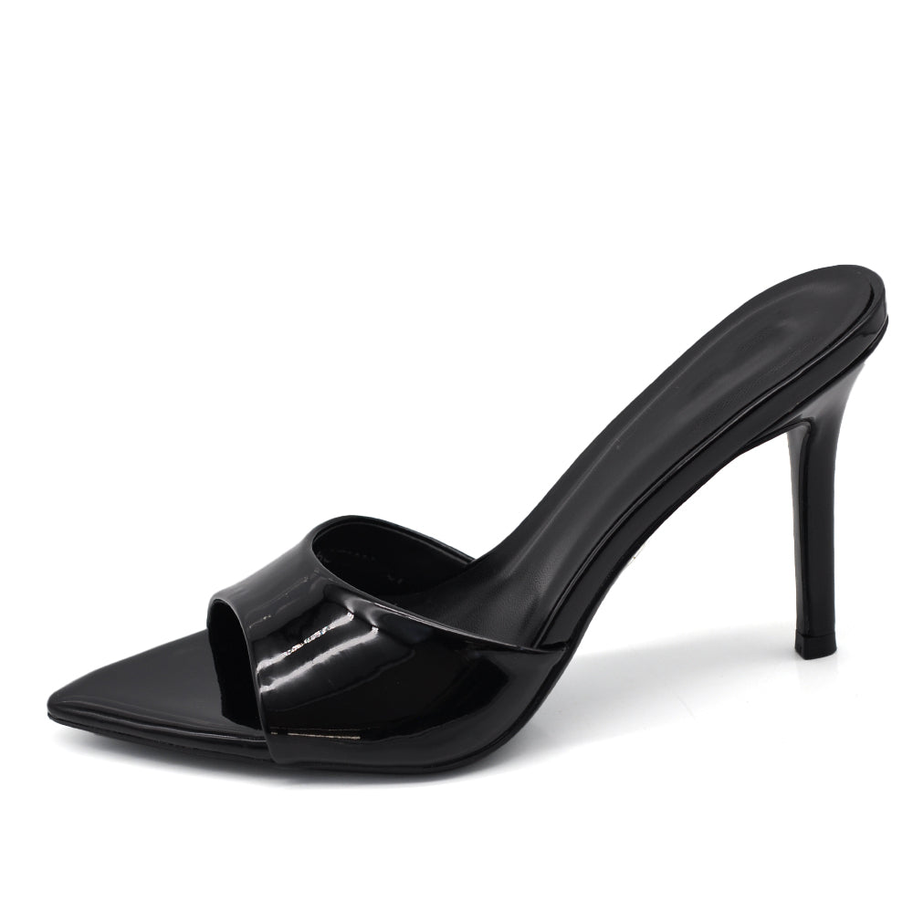 Sandali sabot donna in vernice lucida con tacco stiletto e punta affusolata
