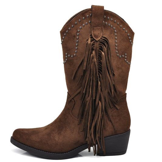 Stivali Texani Cowboy Cowgirl Con Frange Camoscio Sintetico Camperos KL995
