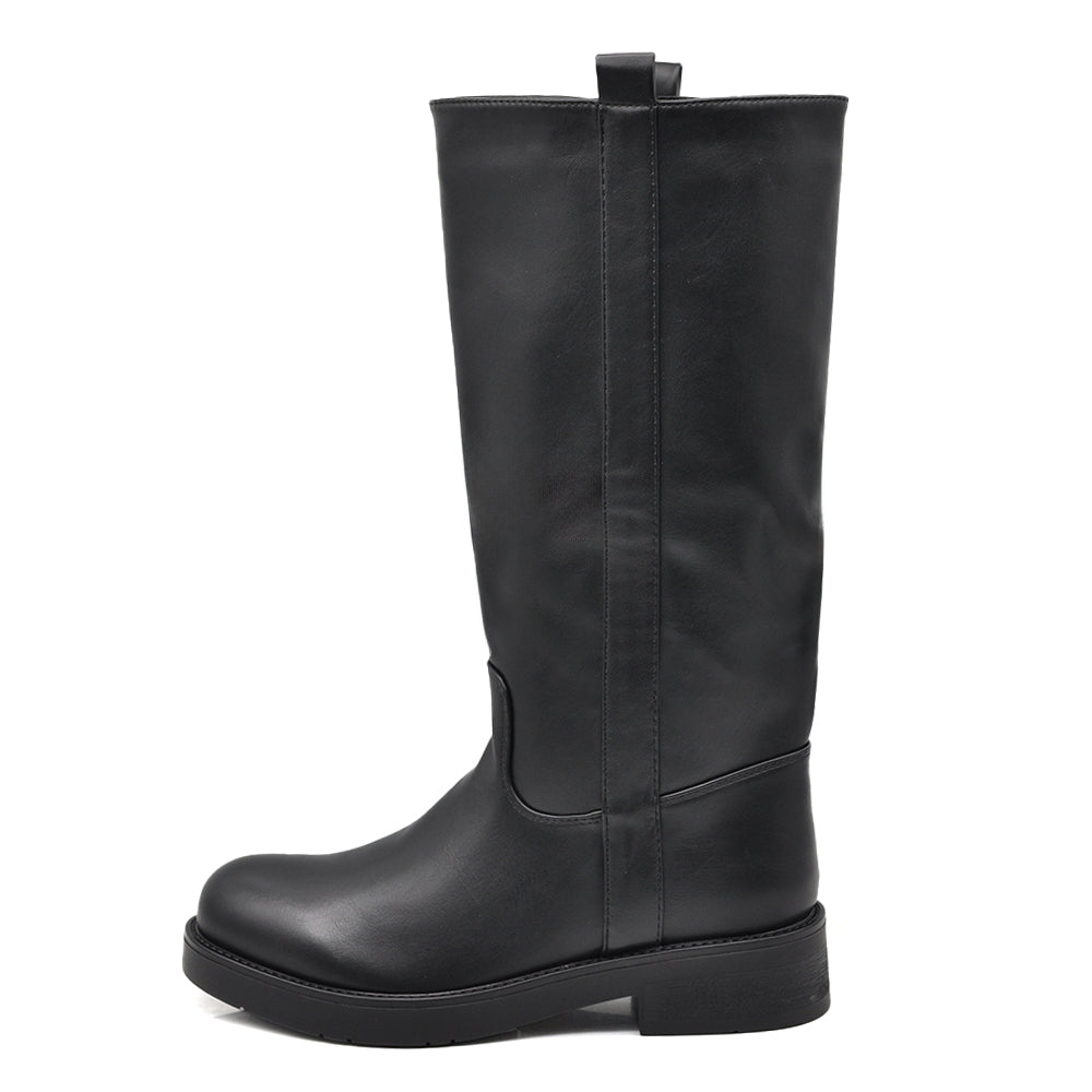 Stivali Biker Donna Alti con Gambale Dritto, Suola Chunky e Tacco Basso – Stivali Moto Casual 731