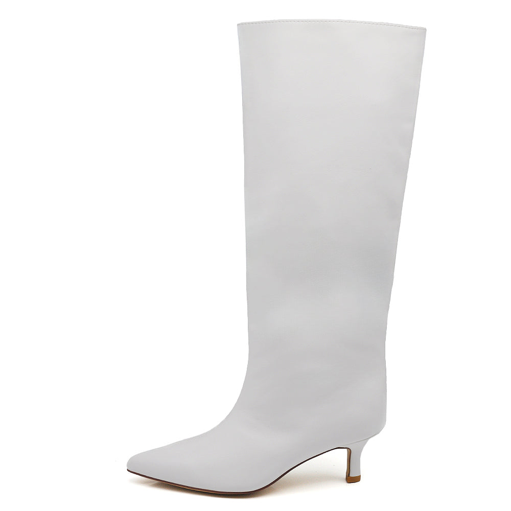 Stivali Donna al Ginocchio con Tacco Medio e Punta Affusolata – Eleganti e Versatili GA048 nero bianco