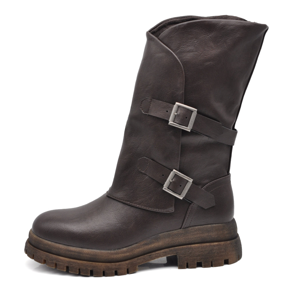 Stivali Biker Motociclista Da Donna con platform gamba larga e fibbie regolabili MP2751-4