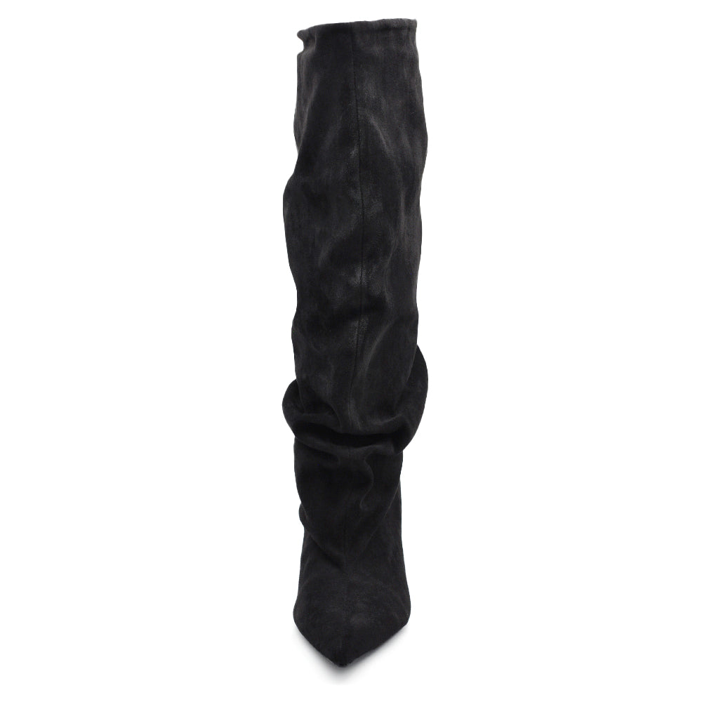 Stivali da Donna con Gambale Extra Largo Arricciato Slouchy a Punta con Tacco Medio