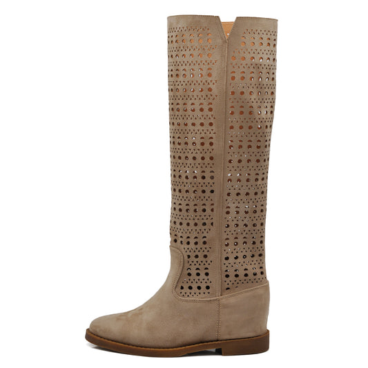 Stivali Scamosciati Estivi Primaverili Traforati da Donna Zeppa Interna – Stile Casual Chic