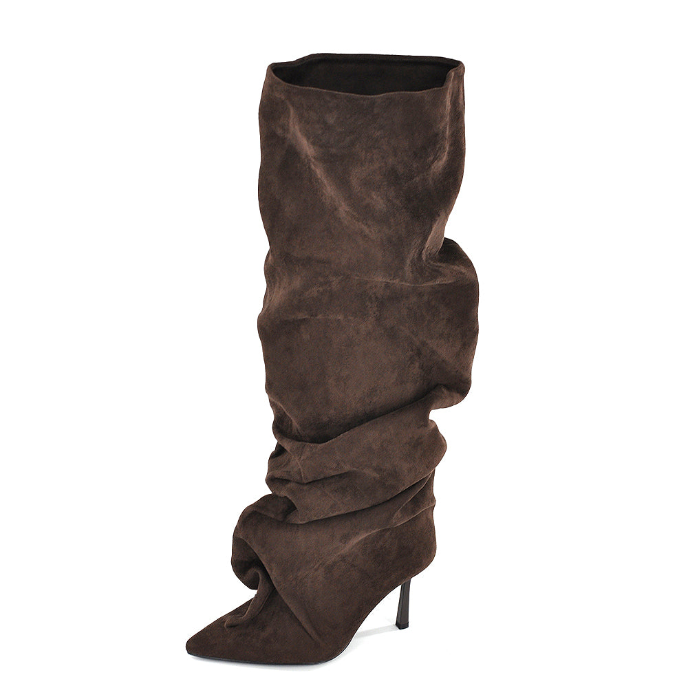 Stivali Donna Slouchy Sopra il Ginocchio, Gambale Arricciato extra alto Oversize,Effetto Scamosciato