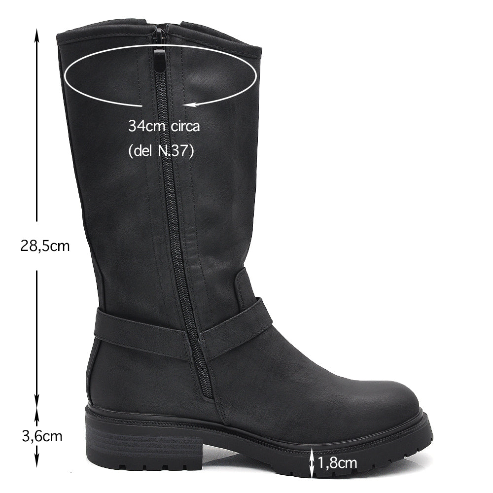 Stivali Biker Motociclista da Donna con Fibbie e Cinghie IF-62-1 nero