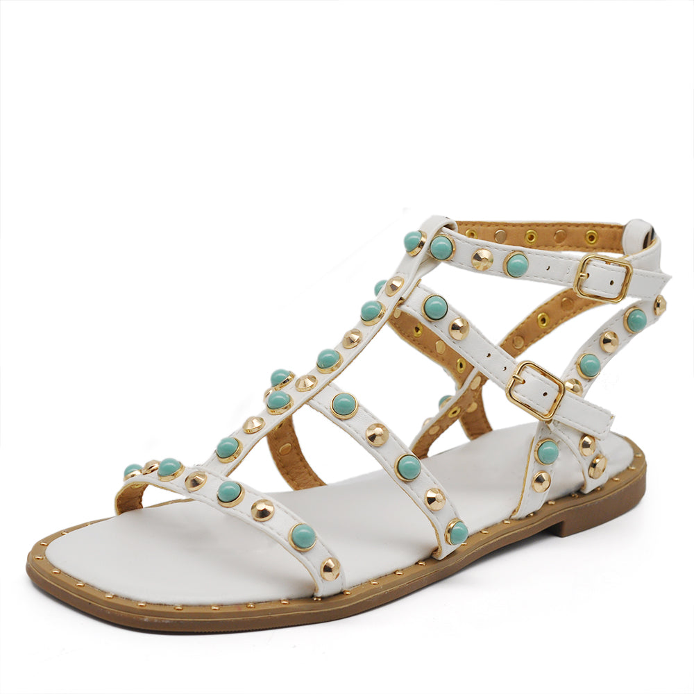 Scarpe Infradito Sandali Stivaletti Estivi Gladiatore Da Donna Borchie e pietre colorate PY8 nero camel bianco