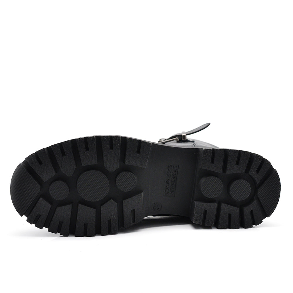 Stivali da donna stile combat boots con lacci fibbia platform look punk/gotico casual MP2747-2 nero