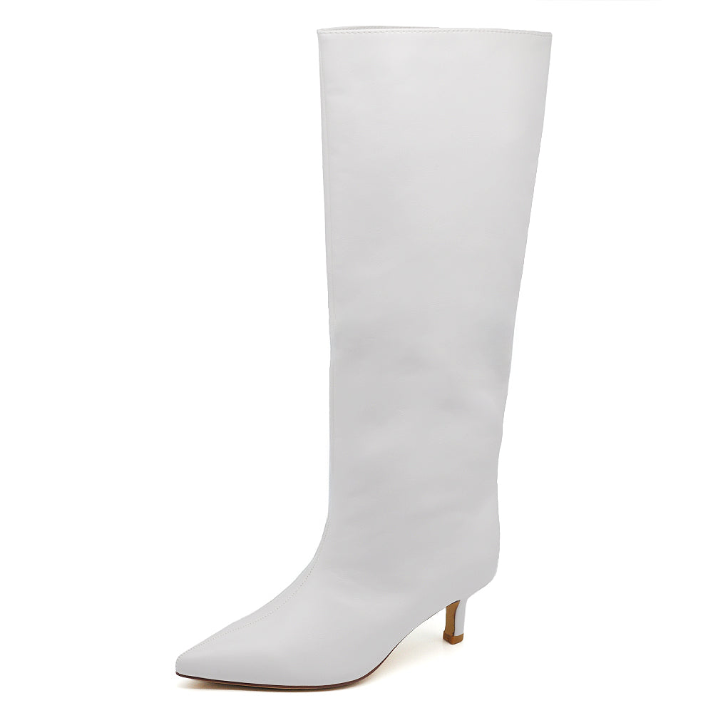 Stivali Donna al Ginocchio con Tacco Medio e Punta Affusolata – Eleganti e Versatili GA048 nero bianco