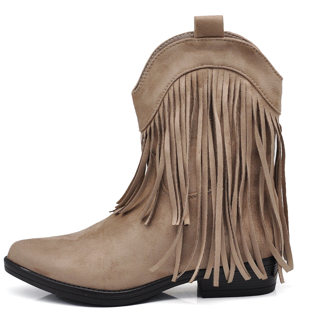 Stivaletti Texani Cowboy Cowgirl Con Frange Camoscio Sintetico Camperos ML523