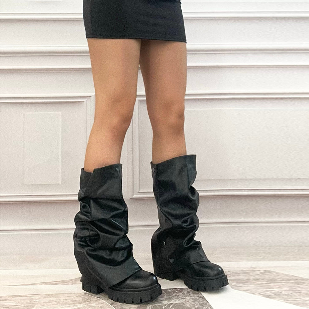Stivali Donna 2 in 1 con Gambale Arricciato Rimovibile – Design Versatile con Platform – Look Doppio in un Solo Paio G705