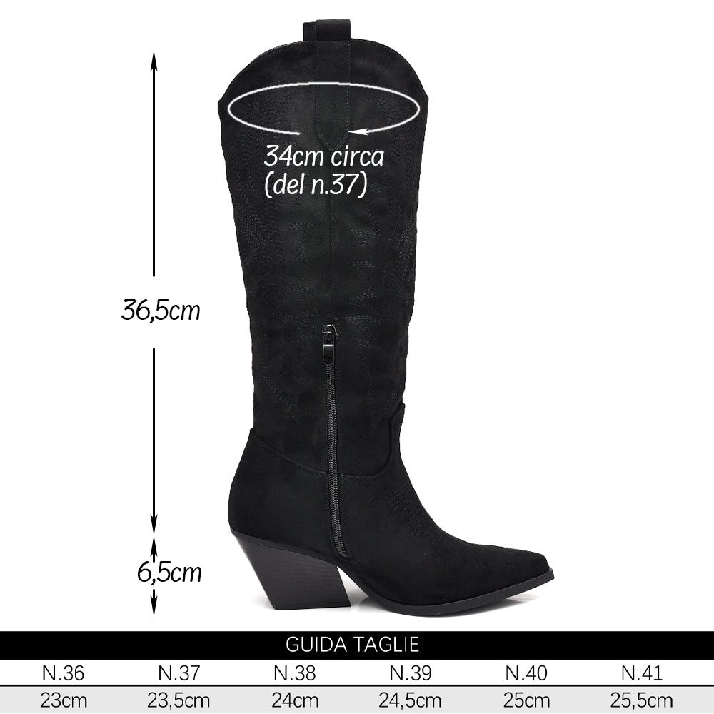 Stivali Alti Texani Donna al Ginocchio con Tacco Largo – Stivali Western inCamoscio Sintetico