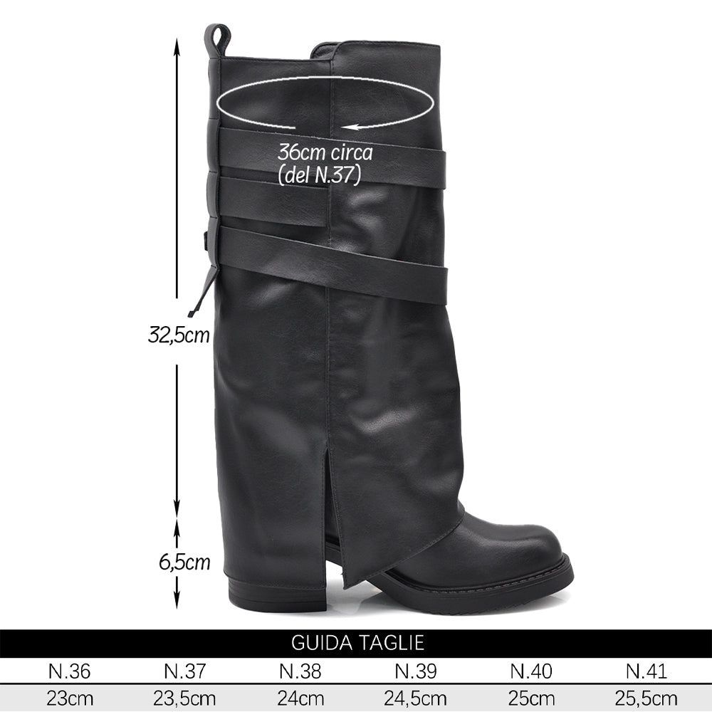 Stivali Biker Donna con Ghette, Fibbie Laterali e Tacco Largo, Modello Comodo dal Look Rock e Casual Chic