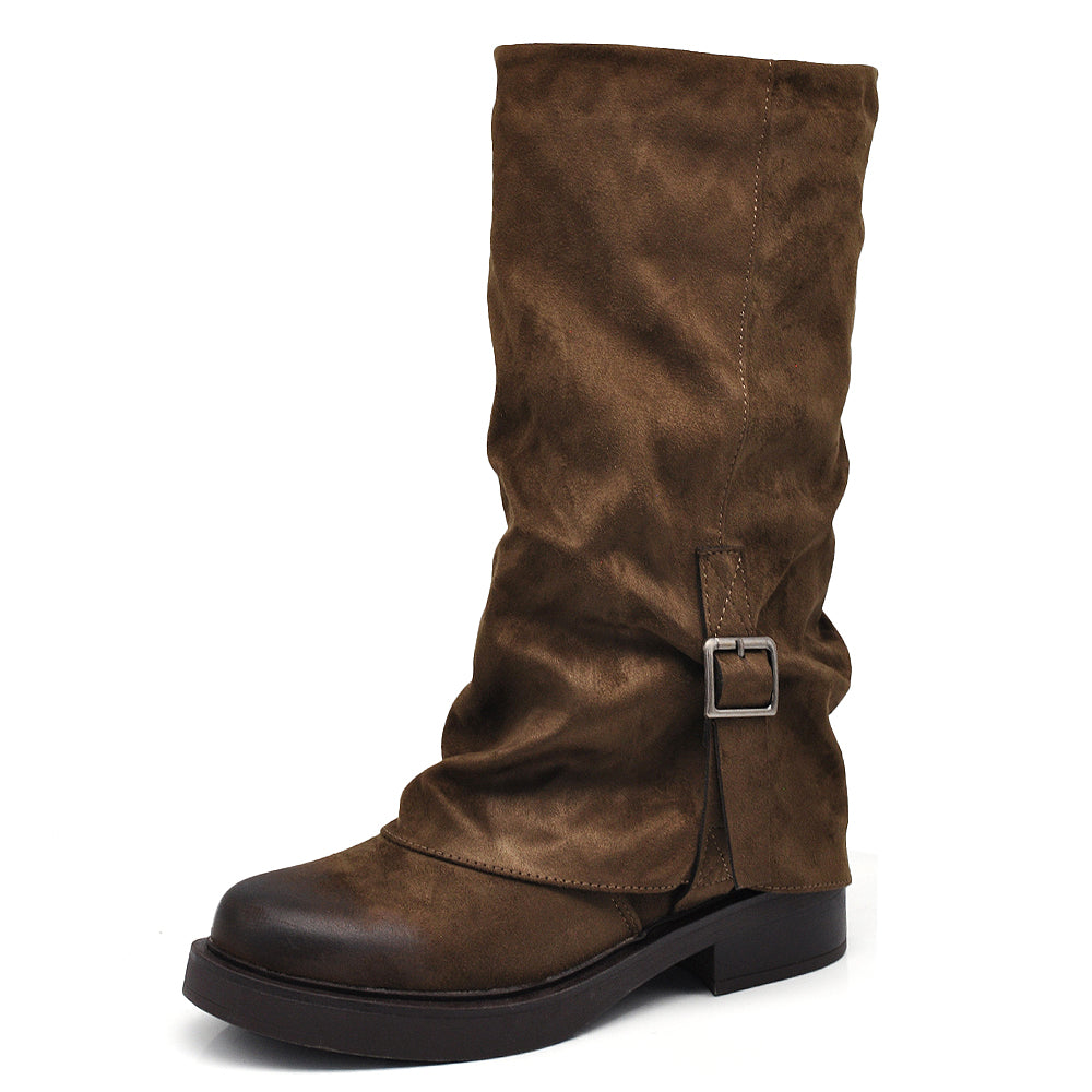 Stivali Da Donna Con Ghetta Risvolto Slouch cinturino fibbia decorativo MP2744-6 nero marrone