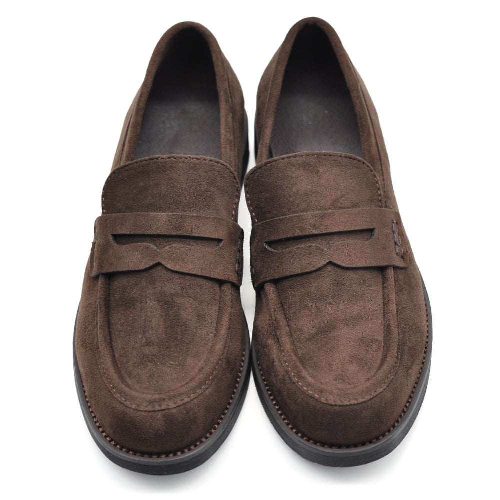 Mocassini Donna in Camoscio Eleganti, Loafers Slip On Casual da Ufficio, Suola Rinforzata con Inserto Effetto Legno, Comodi e Resistenti
