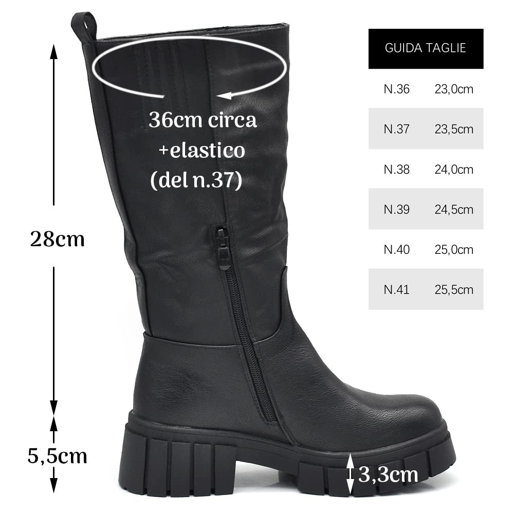 Stivali al Polpaccio Motociclista Biker Da Donna Pelle Vega con Platform GR-6612 nero