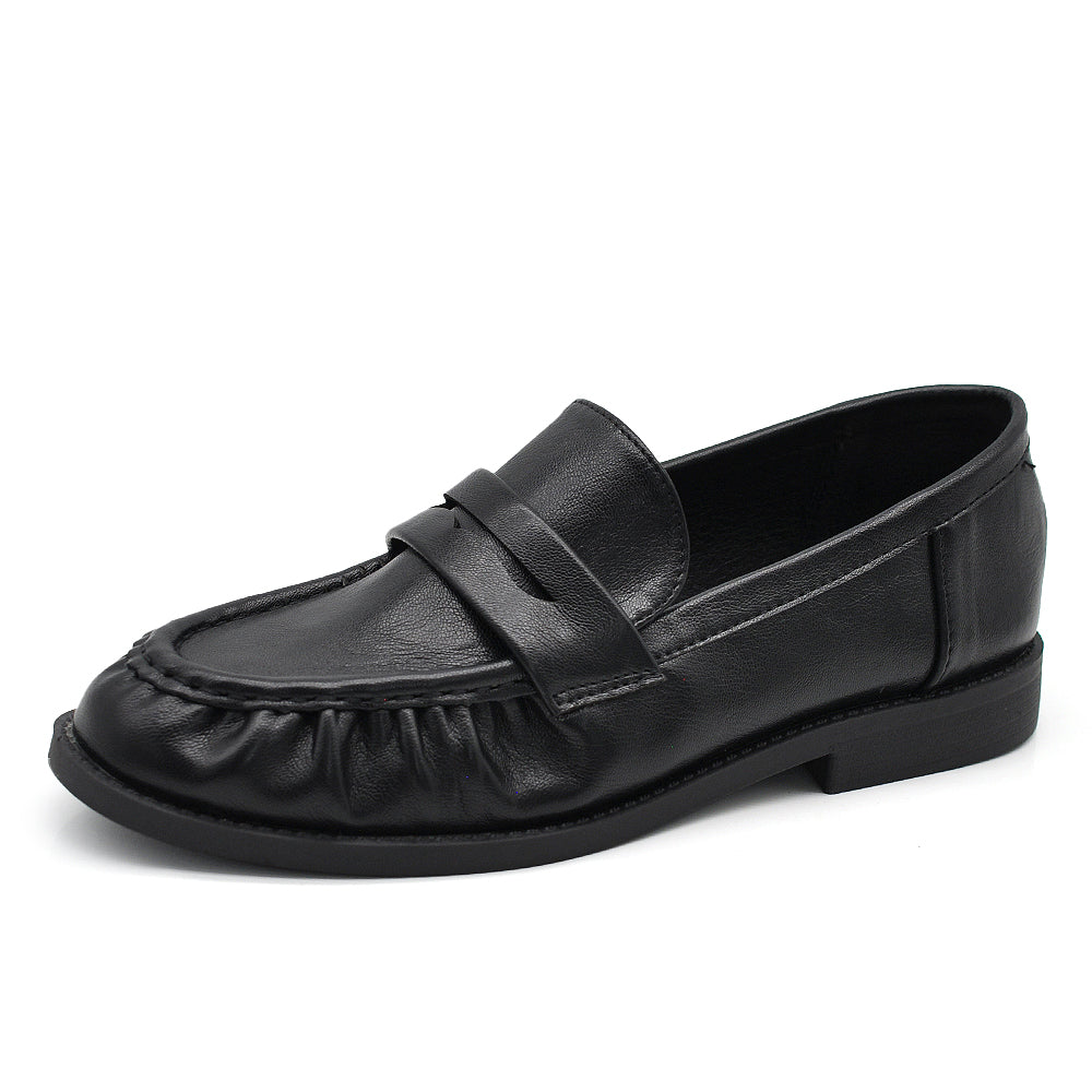 Mocassini Donna Morbidi Effetto Pelle con Bordo Arricciato, Penny Loafer Casual con Punta Tonda, Scarpe Basse Comode e Versatili H181